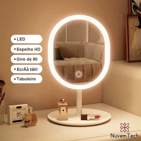 Espelho De Maquiagem Mesa Inteligente Com Luz LED USB Portátil Dobrável Ajustável Touch Oval