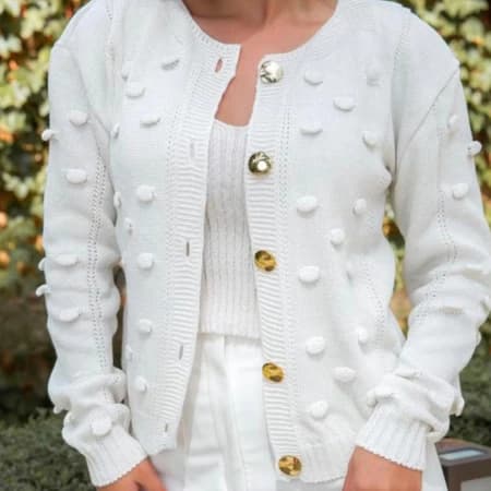 Casaco De Frio Luxo Com Detalhes e Botões De Tricot Tendência 2025 Blusa de frio feminina