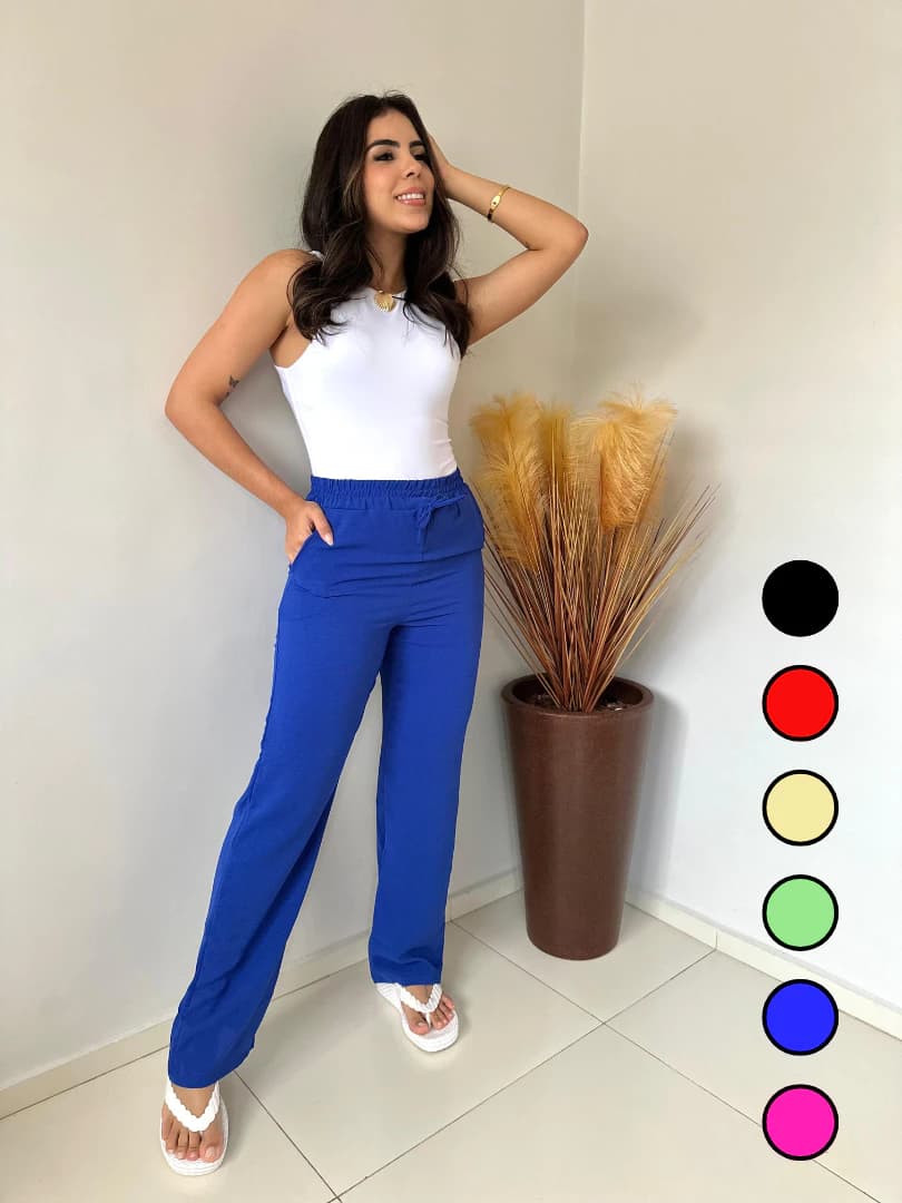 Calça Pantalona Duna Cintura Alta Com Bolso Feminina soltinha