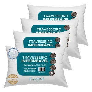 Kit 4 Travesseiros 50x70 Impermeável Antialérgico Super Macio